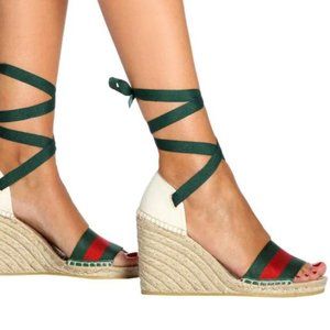 Gucci | Shoes | Nwt Gucci Lilibeth Sylvie Web Espadrille Wedge Sandals Green  Red 365 | Poshmark